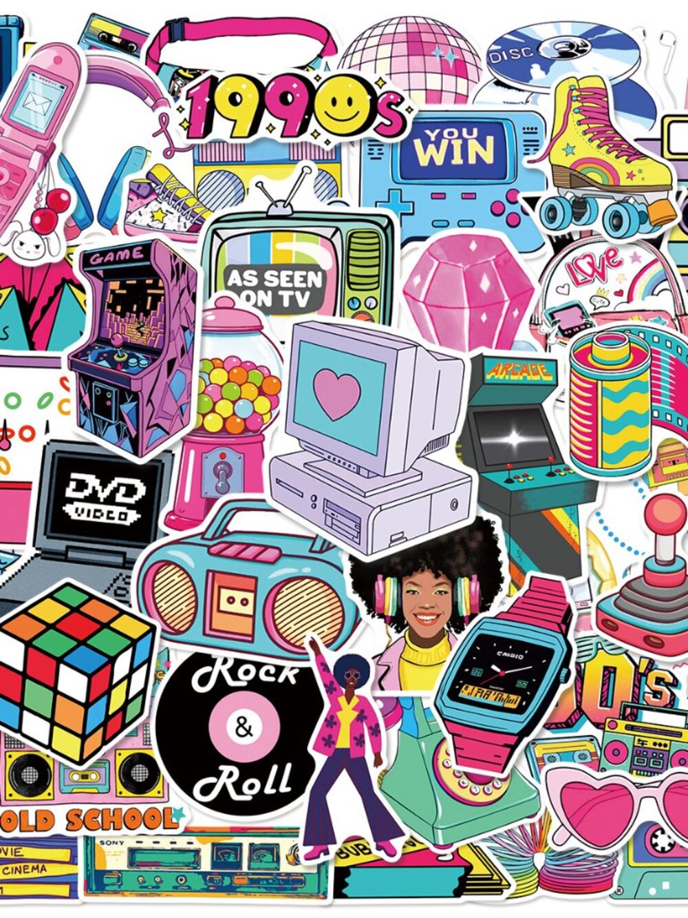 50PCS Retro 80s 90s Cartoon Stickers Waterproof Vinyl Decals